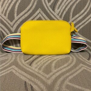 Nordstrom Yellow Faux Leather Crossbody Bag with Rainbow Strap - Like New